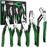 SK 5-Piece Pliers Set, Anti-slip Handle, with EVA Foam Tool Organizer | 8" Long Nose Pliers, 9.5" Linesman Pliers, 8" Slip Joint, 8" Diagonal Cutters, and 10" Water Pump Pliers