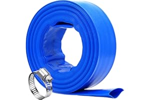 DAVCO 2" x 100 ft Pool Backwash Hose, Heavy Duty Reinforced Blue PVC Lay Flat Water Discharge Pump Hoses For Swimming Drain Pools and Clean Filters,with 1 Clamp