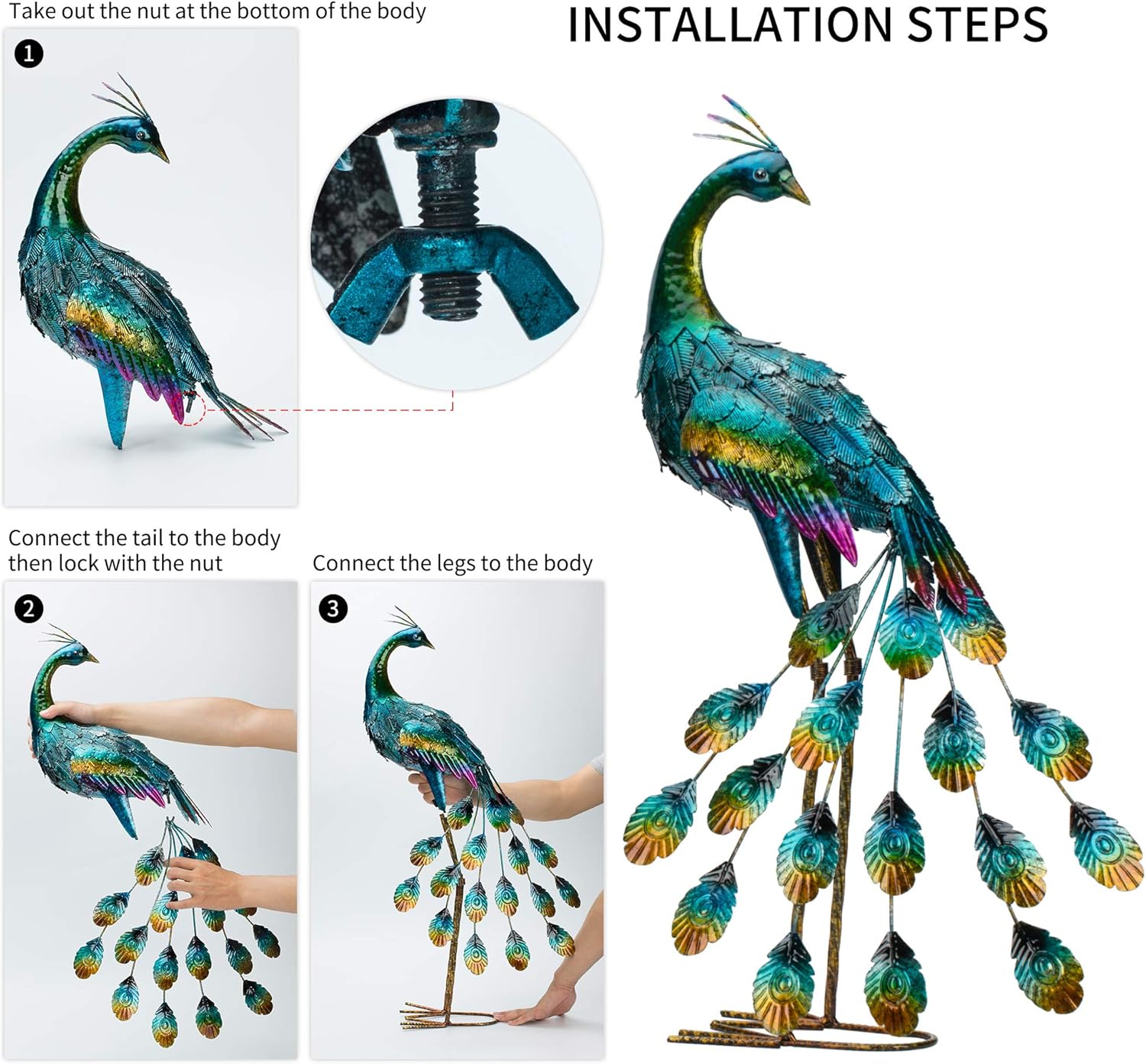 Kircust Metal Peacock Garden Statue and Sculpture, Peacocks Yard Art Lawn Ornament for Outdoor Backyard Porch Patio Decor(1-Piece) : Garden & Outdoor