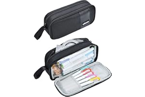 YOKUMA Pencil Case for Adults Aesthetic Pen Bag for Teen College Zipper Pouch Office Supplies Stationery Organizer Small Tool Bag (Black TW)