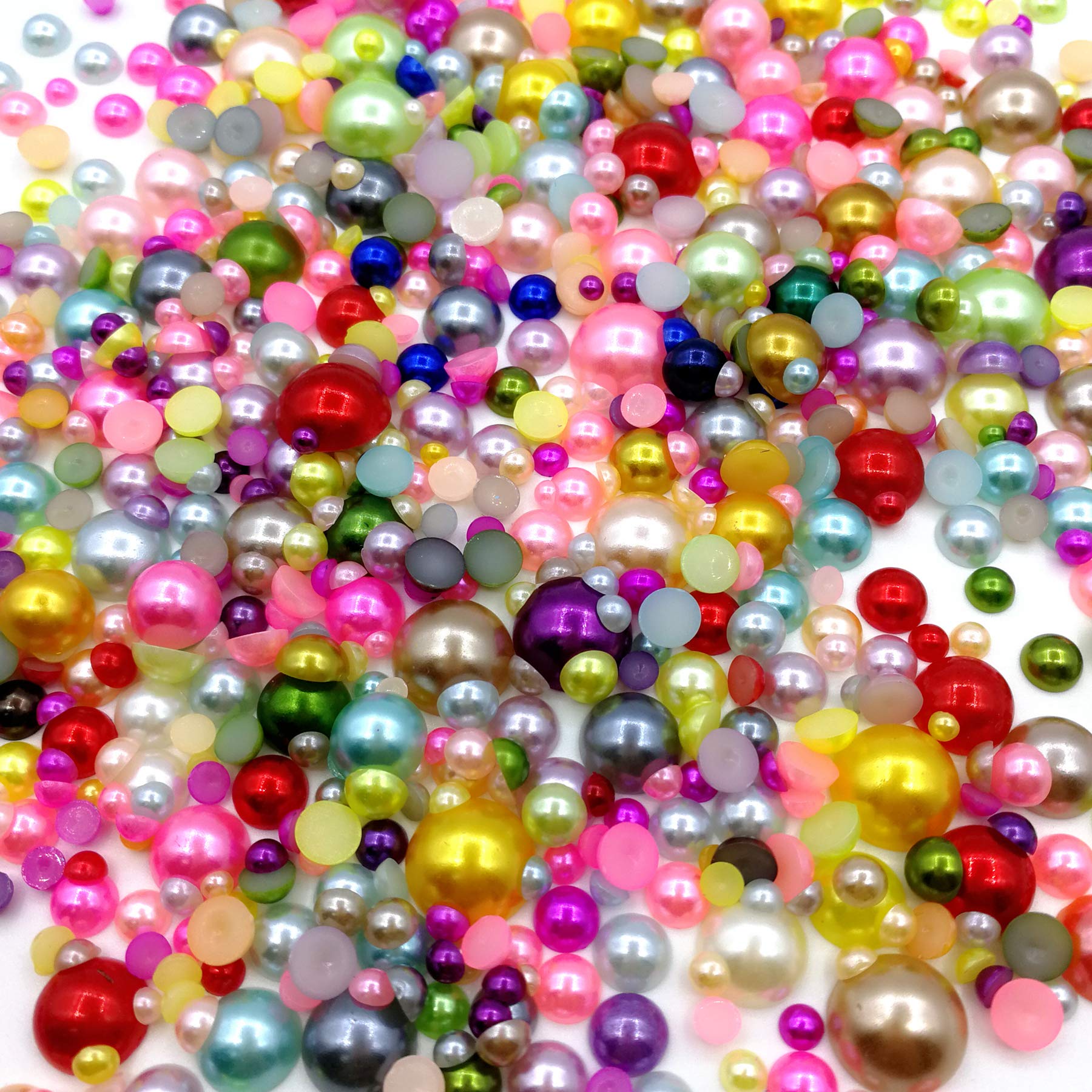 Photo 1 of Amaney 1200pcs Half Round Imitation Pearls Beads Flatback Satin Luster ABS Assorted 3/4/5/6/7/8/9/10/12mm 100g/lot