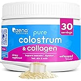 Zena Nutrition Pure Bovine Colostrum & Collagen Powder Supplement for Gut Health, Immune Support, Digestion, Hair, Skin & Nails, Unflavored, Gluten & Sugar Free, 30 Servings