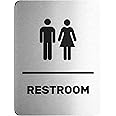Unisex Restroom Sign (Brushed Aluminum) - Men and Women Modern Bathroom Signage - Restroom Signs for Business - Bathroom Signs for Business