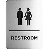 Unisex Restroom Sign (Brushed Aluminum) - Men and Women Modern Restroom Sign - Bathroom Sign Decor - Bathroom Door Signs - Re