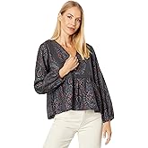 Lucky Brand Women's Printed Lace Inset Babydoll Top