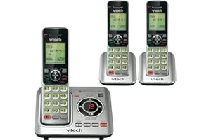 VTech CS6629-3 DECT 6.0 Expandable Cordless Phone with Answering System and Caller ID/Call Waiting, Silver with 3 Handsets, 6.9" x 6.7" x 5.2"