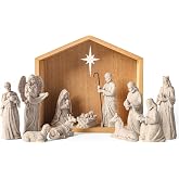 Gleemoria 12pcs Nativity Set with Wooden Stable, Resin Figurines | 12pcs Nativity Scene Set with Wooden Manger, Resin Figurines with Sandstone Finish, 5.1-Inch Tall Christmas Decor