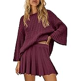SENSERISE Fall Sweater Sets Skirt Sets Women 2 Piece Outfits Long Sleeve Top and Skirts Set Loungewear