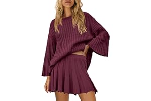 SENSERISE Fall Sweater Sets Skirt Sets Women 2 Piece Outfits Long Sleeve Top and Skirts Set Loungewear