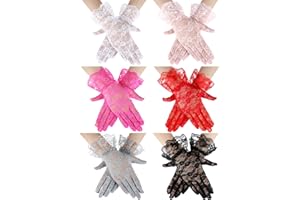 Geyoga 6 Pairs Tea Party Lace Gloves for Little Girls Kids Lace Short Princess Gloves Halloween Novelty Accessories for Party