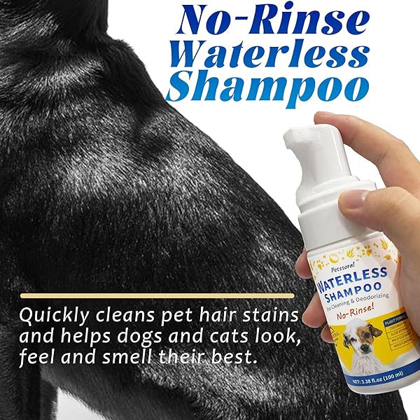 PETSTORAL WATERLESS DOG SHAMPOO NO RINSE PUPPY DRY HYPOALLERGENIC SHAMPOO AND CONDITIONER – SOOTHING AND DEODORIZING QUICKLY CLEANS SMELLY DOGS AND CATS (3.38 FL OZ/100ML)