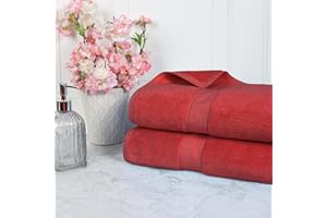 Superior Egyptian Cotton Pile Bath Sheet Set of 2, Ultra Soft Luxury Towels, Thick Plush Essentials, Absorbent Heavyweight, Guest Bath, Hotel, Spa, Home Bathroom, Shower Basics, Red