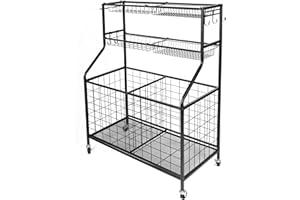 Lineslife Garage Sports Equipment Organizer with Baskets and Hooks, Ball Storage Rack on Wheels, Sports Ball Gear Rack for School, Gym, Playground, Black