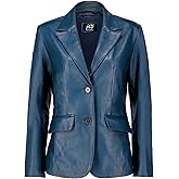 Jild Classic 2-Button Lambskin Leather Blazer Women - Casual Coat Long Sleeves Suit Style Leather Jacket Women