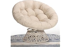 Bme 40" Ergonomic Wicker Papasan Chair with Soft Thick Density Fabric Cushion, High Capacity Steel Frame, 360 Degree Swivel for Living, Bedroom, Reading Room, Lounge