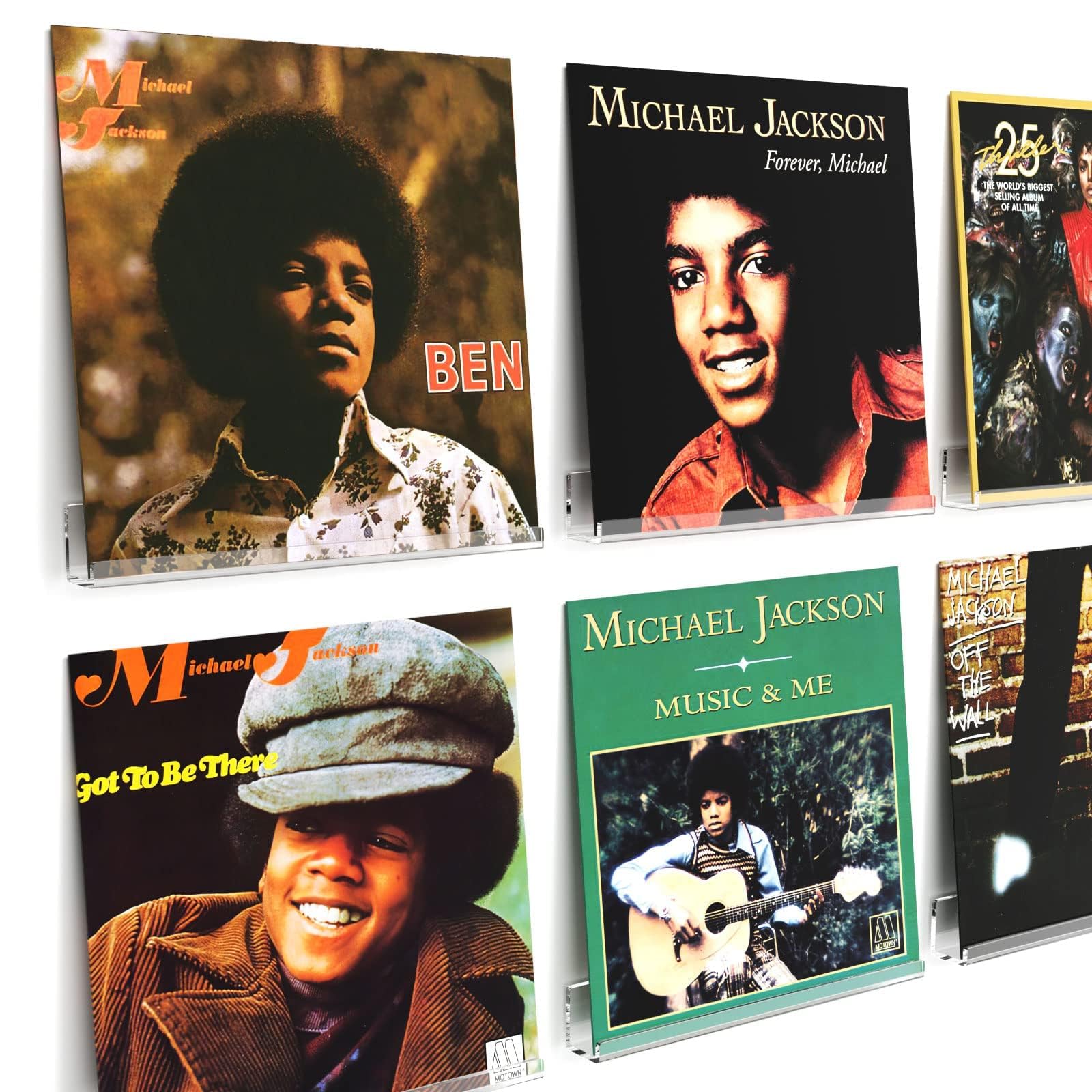 HIIMIEI Acrylic Vinyl Record Wall Mount Shelf, Holder for LP Storage, Durable, Easy Install Floating Shelf, Pack of 6, Clear