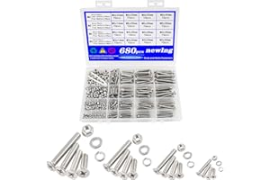 newlng 680pcs M3 M4 M5 M6 Flat Head Phillips Machine Screws with Nuts & Washers Kit 304 Stainless Steel Bolts and Nuts Washers Cross Countersunk Head Screws for DIY Repair Fixing Accessories