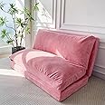 MAXYOYO Bean Bag Bed Folding Sofa Bed Floor Mattress for Adults, Extra Thick and Long Floor Sofa with Corded Washable Cover, Pink, 54x95 Inch