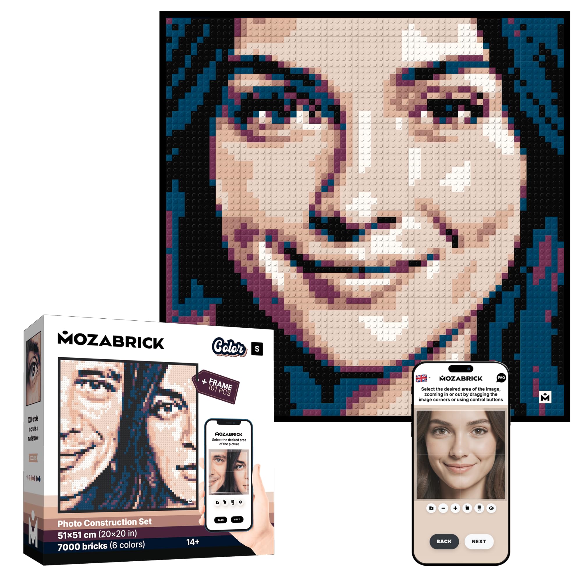 MOZABRICK Colour S - Clamp Building Block Mosaic Photo Kit, Personalised Gift, Custom, Picture Building Kit, Pixel Art Plug-in Building Block Painting