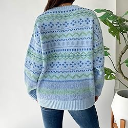 Women Y2K Argyle Striped Pullover Sweater Casual