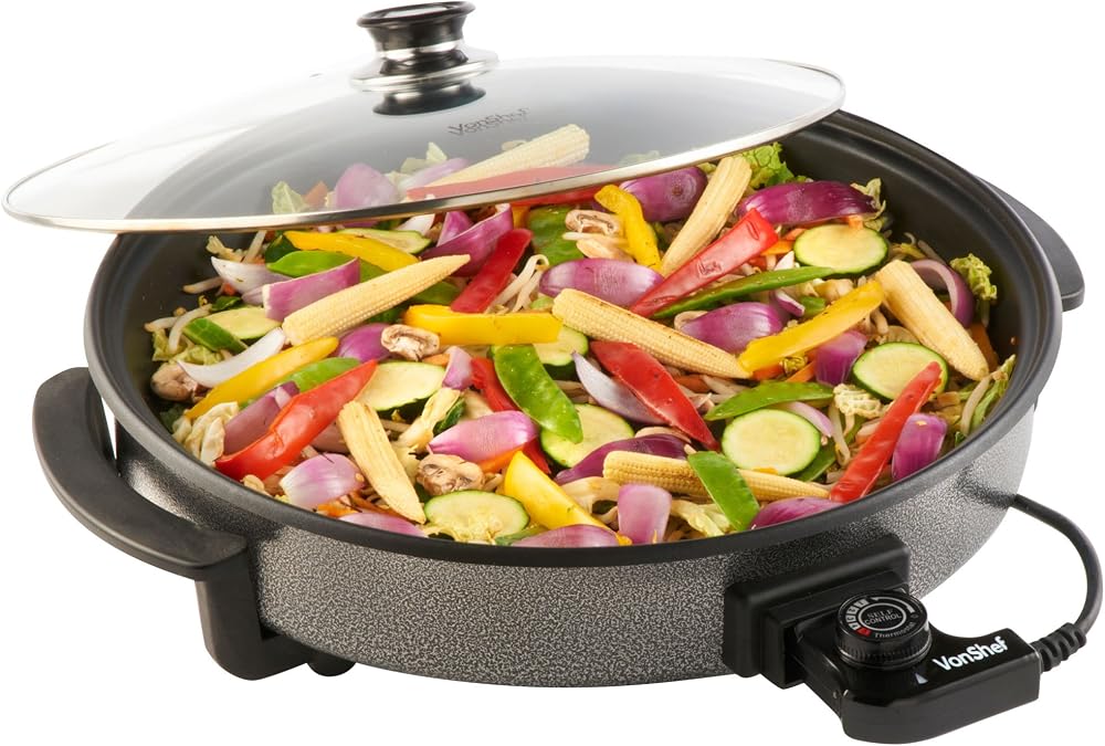VonShef Large 6L Multi Cooker Electric Frying Pan 1500W 42cm