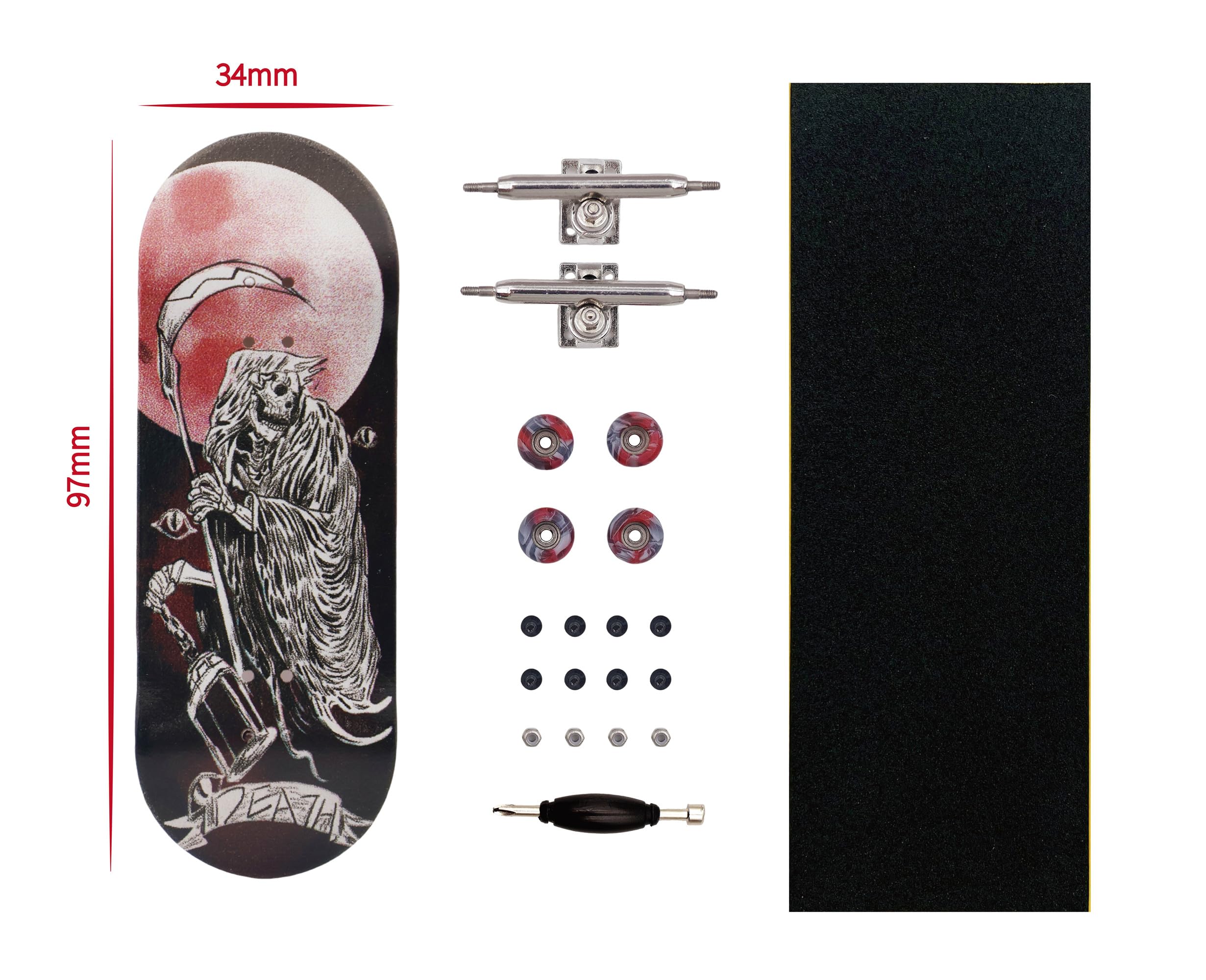 Pro Fingerboard 34mm Wooden Board Professional Finger Skateboard Trucks CNC Swirl Wheels (Death)