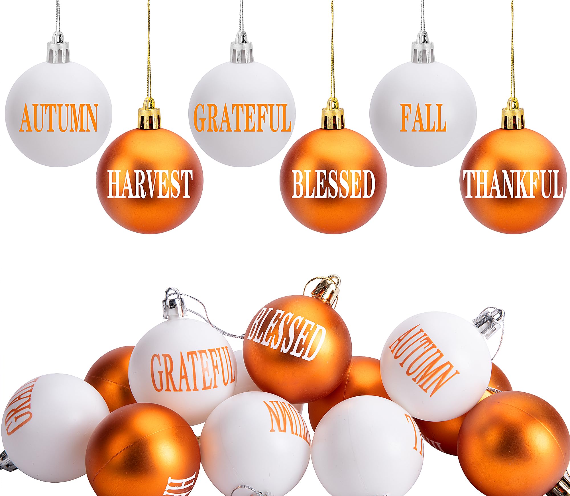 Photo 1 of 12 Pieces Fall Thanksgiving Day Hanging Ball - Fall Ball Hanging Ornament - Orange White Hanging Balls for Farmhouse Autumn Thanksgiving Home Tree Decor (White)