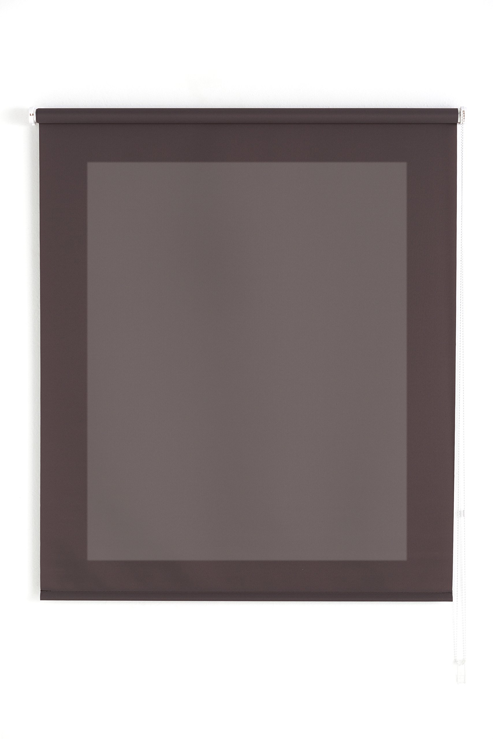 Blindecor Uniestor Basic Plain Translucent Roller Blind – Greyish Brown, 120 x 175 cm (W x H) Fabric Size 117 x 170 cm – Blinds for Windows