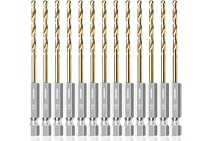 AIMLENTOOL 13PC 1/8" Titanium Coated Twist Hex Shank Drill Bit Set, 135 Degree Tip HSS Drill Bit Sets, Impact Driver Drill Bits for Wood, Steel, Metal, Plastic with Quick Change Design