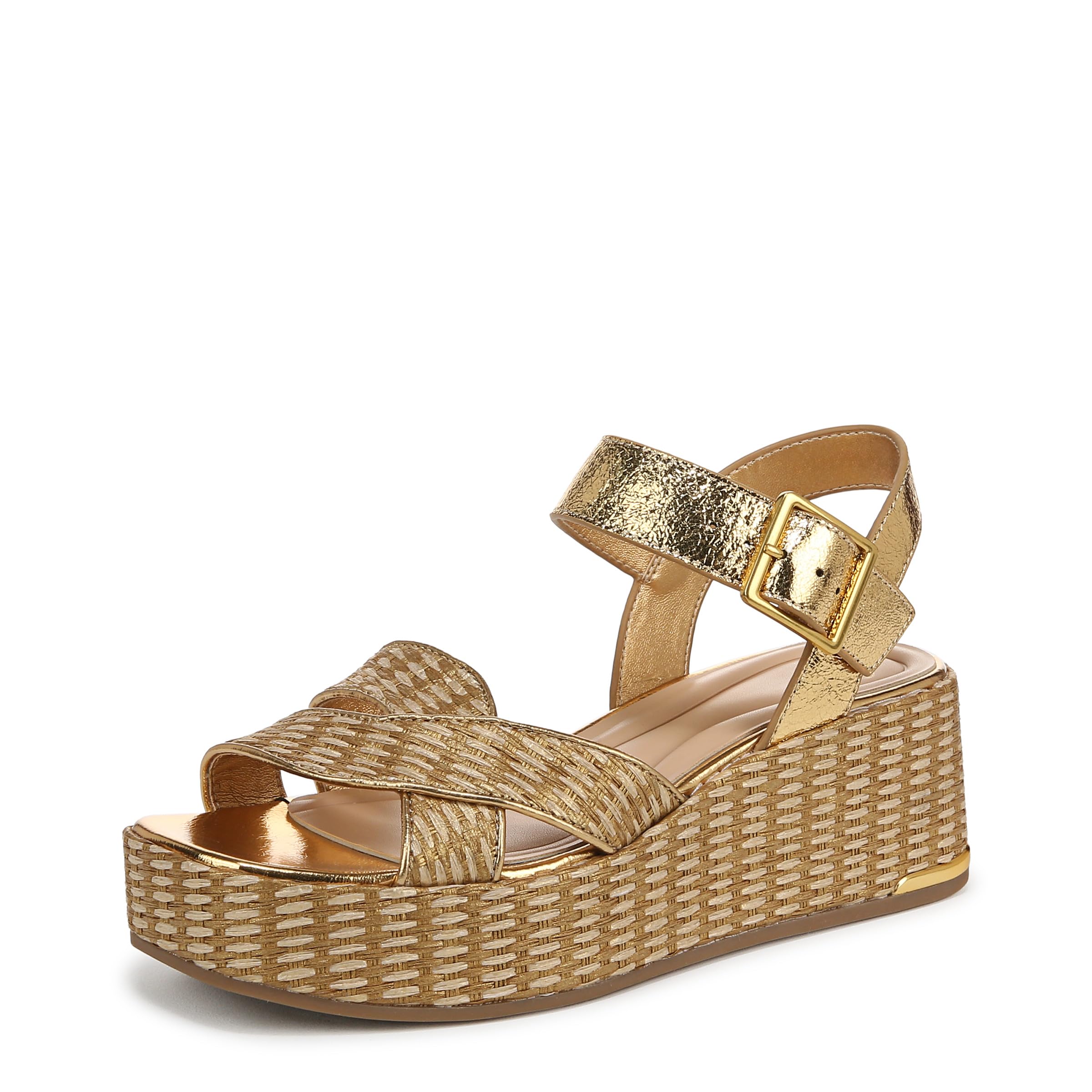 Franco Sarto Women’s Tilly Espadrille Wedge Sandal Gold Leather/Fabric 7 M