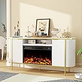 Luxury Fluted Fireplace TV Stand:70" Modern Chic Entertainment Center with Fireplaces for Living Room, Media Console Electric Fireplace with Storage,Off White (White, 70 inch TV Stand with Fireplace)