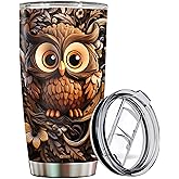 WONWIX Owls Gifts for Women Girl 20oz Stainless Steel Insulated Tumbler Owl Wood Drawing Coffee Travel Mug Cup Water Bottle Gift for Her Mom Wife Daughter Birthday Christmas