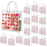Uiifan 24 Valentines Day Clear PVC Gift Bags Valentines Transparent Heart Sayings Gift Bags with Handle Galentines Day Gifts Reusable Wrap Tote(Red)