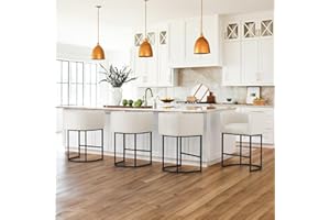 LUE BONA 27" H Counter Height Bar Stools Set of 4, Modern Barrel Counter Stools with Backrest and Arms, Black Metal Frames, Faux Leather Upholstered Accent Barstools for Kitchen Island, Antique White