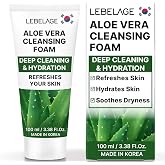 LEBELAGE Korean Aloe Vera Facial Cleanser 3.38 oz | Cleansing Foam Face Wash | Low pH Gentle Hydrating Daily Facial Cleanser Sensitive Skin | Deep Cleansing Foaming Cleanser, Pore Care-All Skin Types