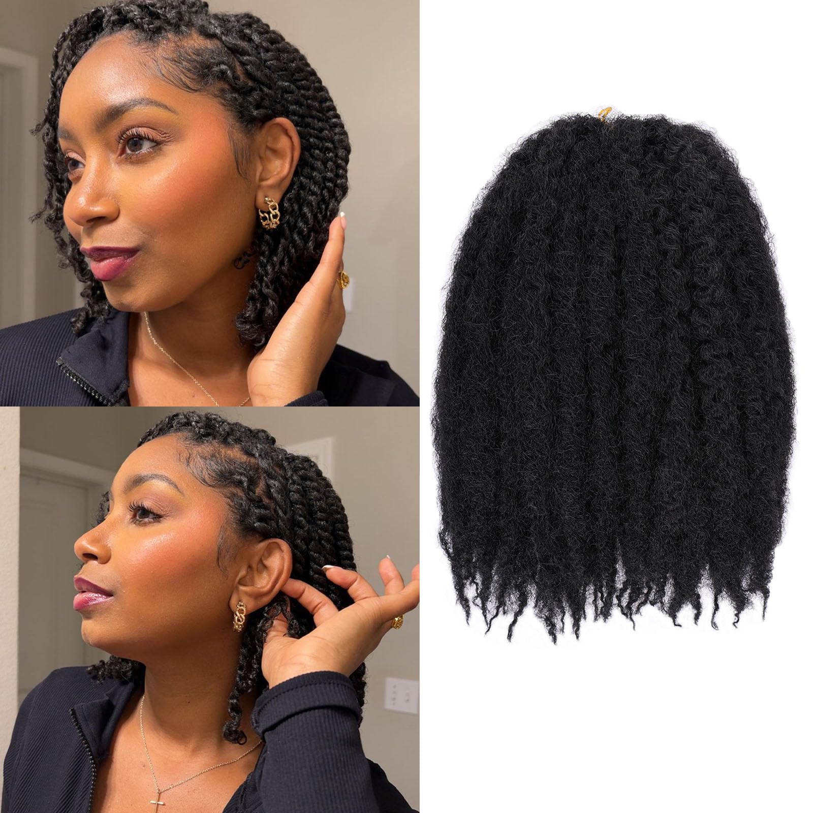 Samtress 10 Inch Marley Twist Braiding Hair 8 Packs Afro Kinky Curly Marley Hair for Senegalese Twist Braiding Hair Extensions for Women (#1B) — image 1