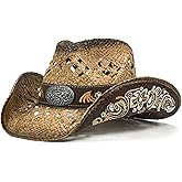 FLUFFY SENSE. Cowboy Hats for Women and Men Straw Western Hat Embroidered Cowboy Hat for Cowboys and Cowgirls