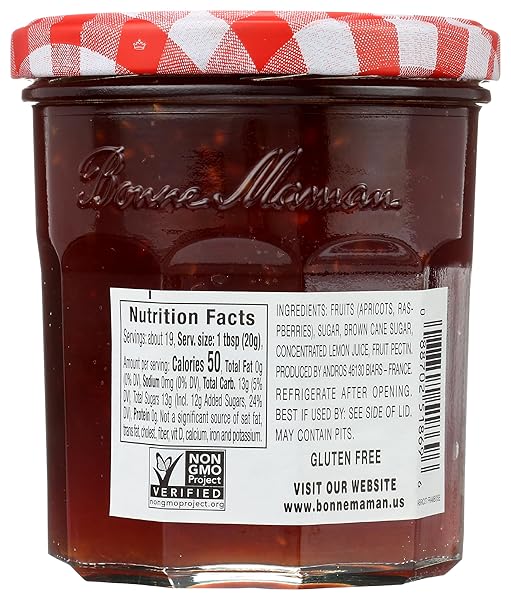 BONNE MAMAN APRICOT RASPBERRY PRESERVES, 13 OZ