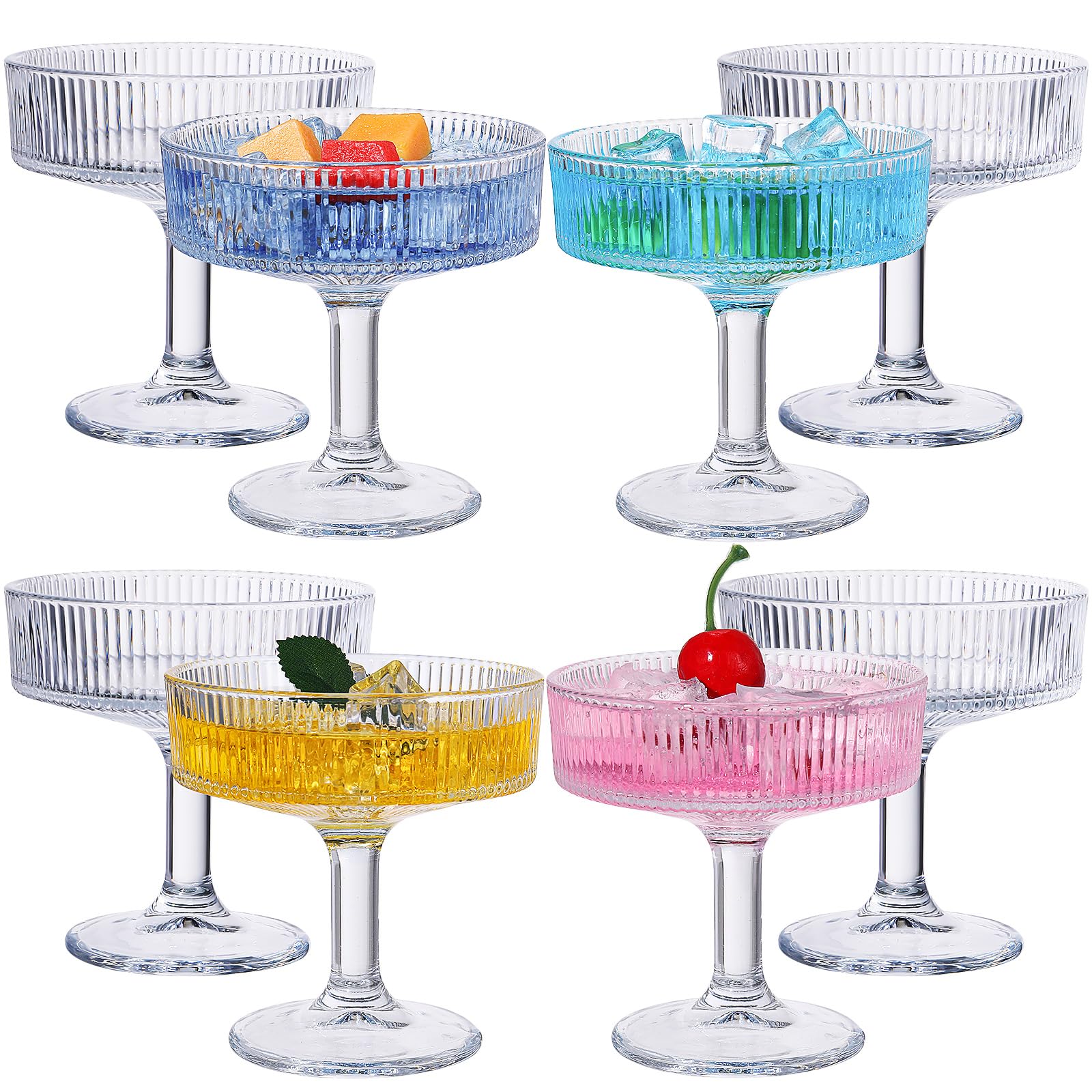 Photo 1 of Teenyyou 8 Pcs Ribbed Vintage Coupe Glasses 7 oz Martini Glasses Champagne Coupe Classic Cocktail Glassware Reusable Ribbed Glassware for Cocktail Martini European Style (Clear)