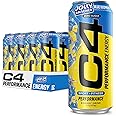 Cellucor C4 Performance Energy Drink | JOLLY RANCHER Blue Raspberry | Zero Sugar Carbonated Preworkout Energy | 200mg Caffeine with Beta Alanine | 16 Fl Oz (12 Pack)
