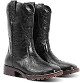 RLW Men's Western Cowboy Boots, Square Toe Work Boots with Comfortable Synthetic Leather for Riding Farming
