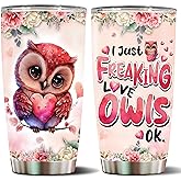 WONWIX Owl Tumbler 20oz Cute Animal Gift for Women, Girls Who Freaking Love Owls Woodland Lovers Heart Perfect Wife Daughter Insulated Stainless Steel Coffee Cup with Lid