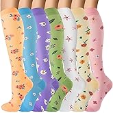 FOFLORA Compression Socks for Women & Men 7 Pairs Knee High Compression Socks 20-30 mmhg Best for Running,Nurse,Travel