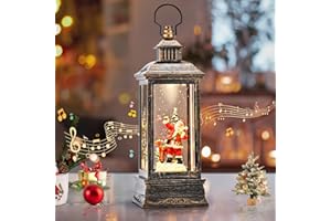 SUNVIGOR Christmas Snow Globe Lantern Built-in Santa Cute Dog Projection Christmas Snow Globe with Music and Timer Lighted Water Globe Lantern Swirling Glitter Christmas Decorations
