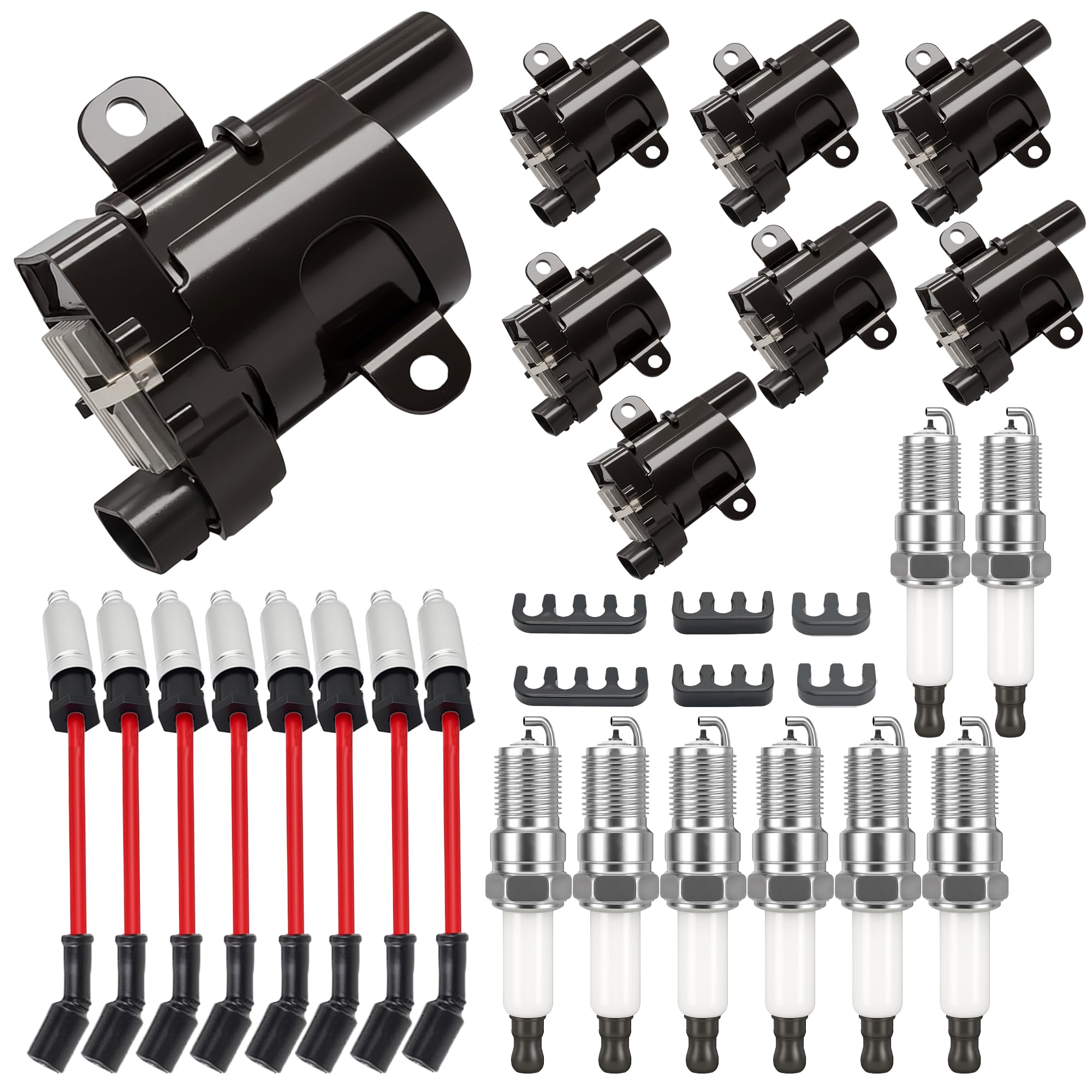 Photo 1 of UF262 Round Ignition Coils Pack/Double Iridium Spark Plugs/Spark Plug Wires for Chevy Avalanche Express Tahoe Silverado Suburban 1500 HD GMC Savana Sierra Yukon HUMMER H2 V8 4.8L 5.3L 6L 8PSC