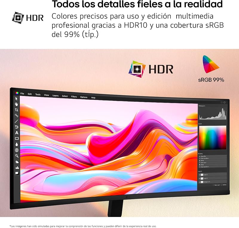 34U601B-B - Monitor UltraWide, 34", Curvo, 1800R, VA, WQHD, 3440x1440, 21:9, 120Hz, 120Hz, FreeSync, Premium, HDR10, SuperResolution+, HDMI, DP, Tilt, Preto Mate