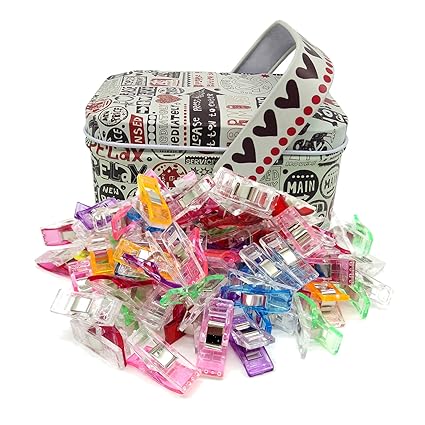 Bingolar Nähen Clips,Näh klammern Nähen Klammer Stoffklammern,2.7 x 1cm Sewing Quilting Crafting with Zinn Box Random Color (