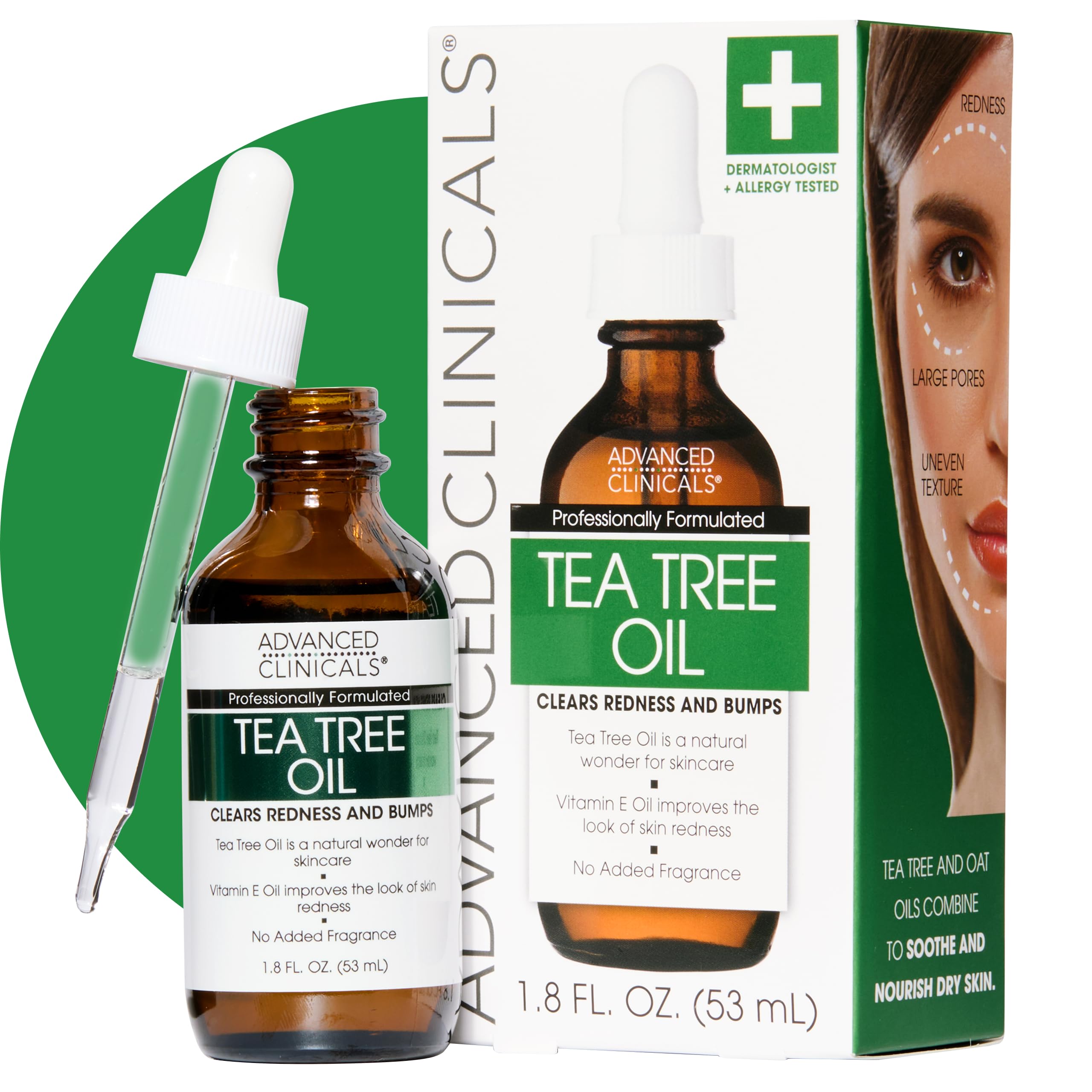 Advanced Clinicals Tea Tree Oil For Skin Facial Serum | Tea Tree Serum For Face With Vitamin E + Botanicals To Help Improve Appearance Of Large Pores & Skintone For Smoother Looking Skin, 1.8 Fl Oz