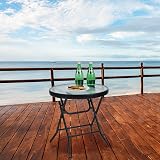 PHI VILLA Folding Side Table, Round Patio Table, Tempered Glass Top view 2