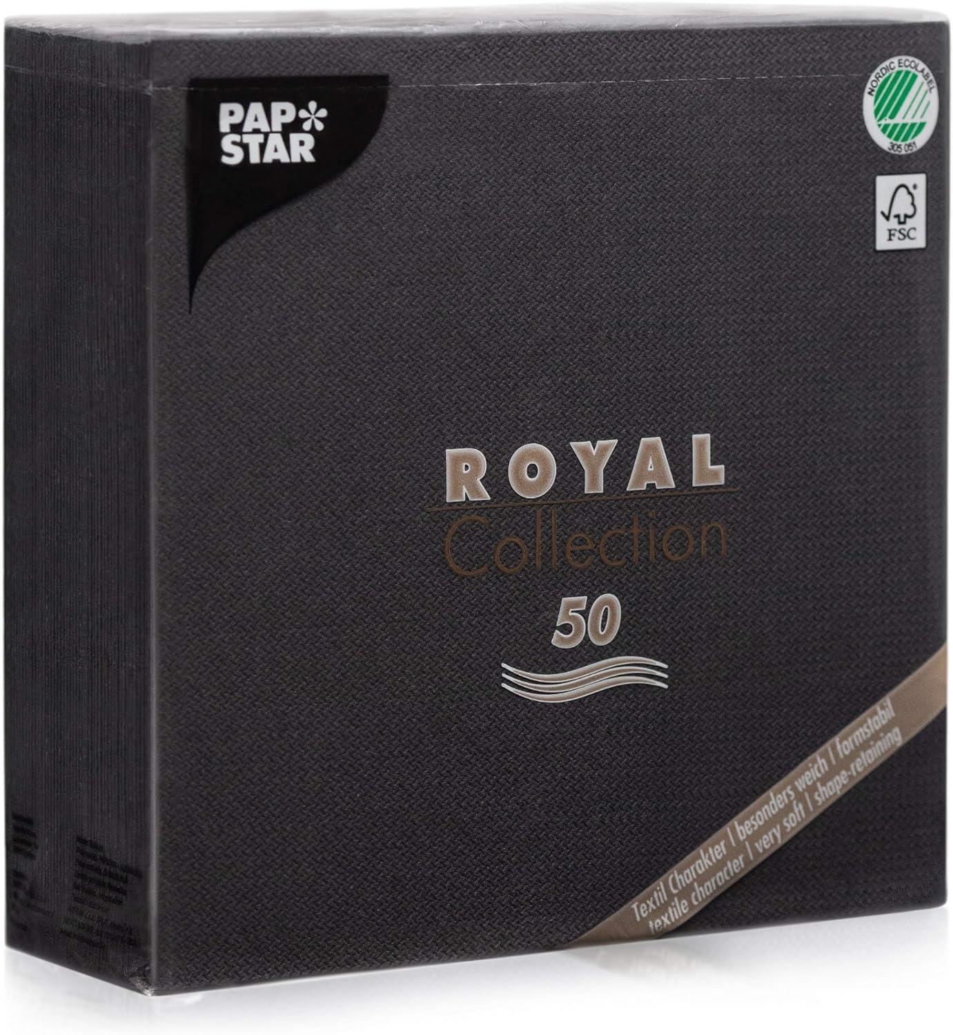 Papstar Royal Collection 10452 Serviettes with 1/4 Fold 40 x 40 cm Black Pack of 50